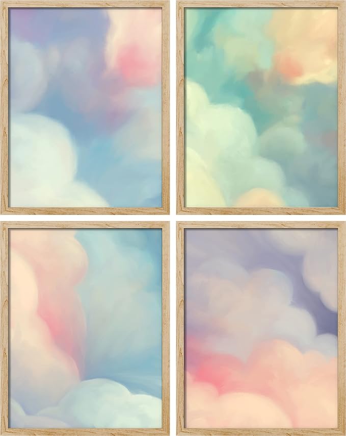 SIGNWIN Poster Bathroom Decor, Wall Art Room Decor Multicolor for Living Room, Bedroom, Office White Pastel Watercolor Rainbow Sky Clouds Abstract Geometric Illustrations Colorful - 12"x16"x4