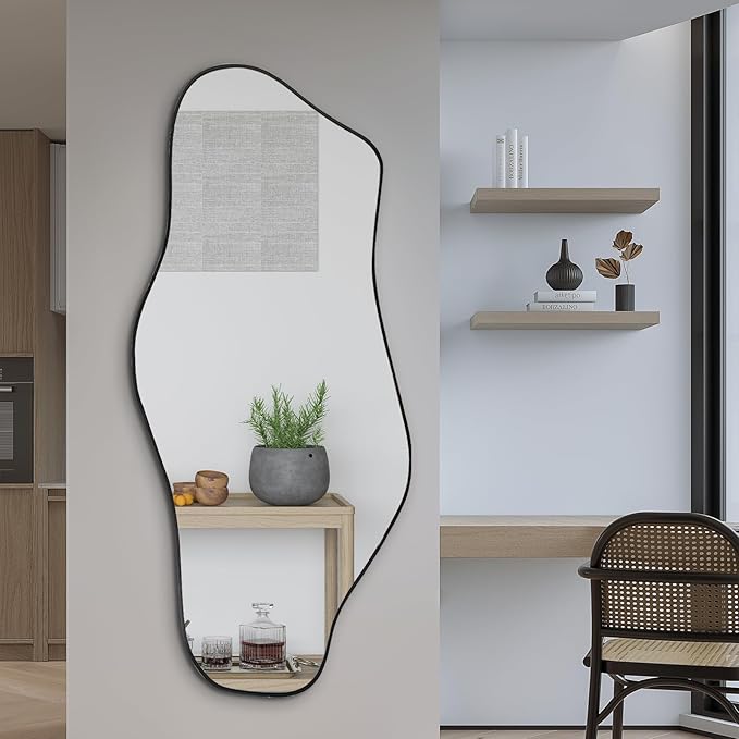 Irregular Mirror, 51.1"x23.6" Large Asymmetrical Frameless Mirror, Abstract Wall Mirrors Decorative, Modern Unique Shaped Mirrors for Living Room Bedroom Hallway Entryway Bathroom Fireplace
