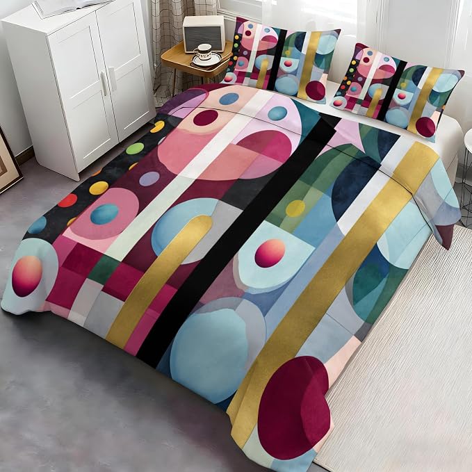 Abstract Geometric Duvet Cover Oversized King, Colorful Geometry Modern Bedding Set 3 Piece for Boys Girls, Kids Multicolor Patterned Comforter Cover with Zipper Soft Microfiber, 2 Pillowcases