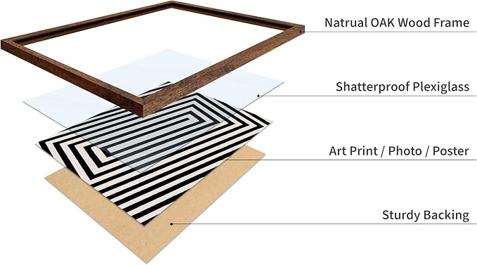 Poster Master Rectangle Tunnel Poster - Angular Swirl Print - Geometric Design - Abstract Design - Japanese Ink Art - Mid Century Modern Illustration - Living Room Decor - 11x14 Brown Framed