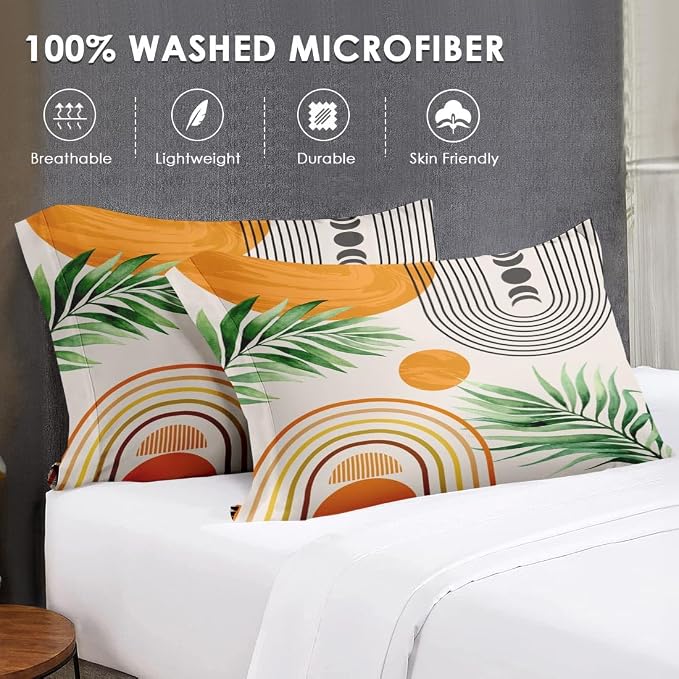 WeCozy Full Size Comforter Set with 2 Pillowcases, Contemporary Mid Century 3 Pcs Bedding for Kids and Adults, Rainbow Sun Boho Geometric Soft Comforter Set for Bedroom Bed Decor