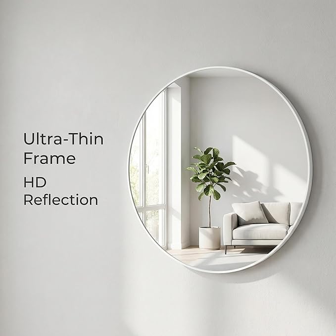 HARRITPURE Round Mirror 20" White Wall Mounted Circle Mirrors Vanity Mirror with Brushed Aluminum Alloy Frame Modern Decoration for Bathroom, Living Room, Vanity, Bedroom, Entryway