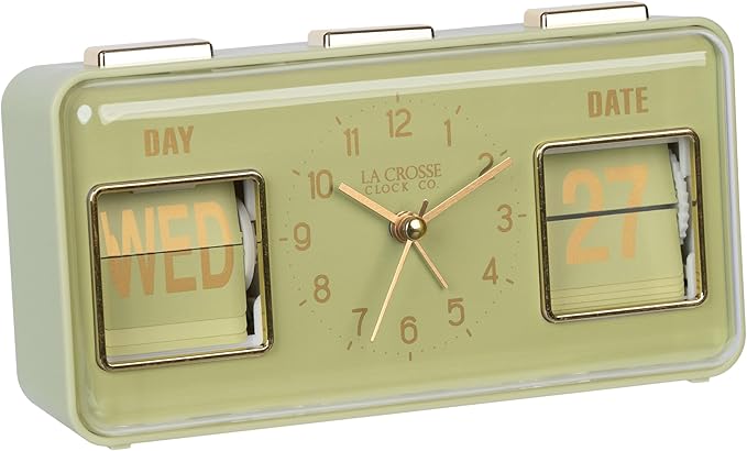 La Crosse Clock 636-379G Daily Flip Green Tabletop Alarm Clock with Calendar