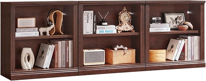 RWYHG 30" Walnut Bookshelf Set of 3,2-Tier Thick Wood Book Shelf with Adjustable Shelve,Free Standing Farmhouse Bookcase with Open Display Storage,Floor Vintage Bookshelves for Living Room,Office