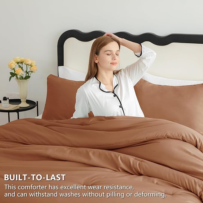 CozyLux Full Size Comforter Set Pumpkin, 3 Pieces Lightweight Down Alternative Quilted Bedding Sets, All Season Soft Breathable Solid Comforter with 2 Pillowcases, Luxury Bed Set Gift for Home
