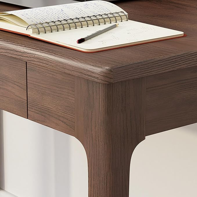 Solid Wood Desk with Drawers, Mid Century Modern Home Office Writing Desk, Vintage Computer Desk with Storage for Living Room, Bedroom(80x56x75cm, Walnut)
