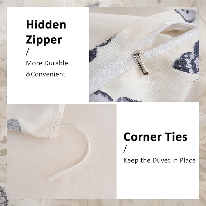 Butterfly Duvet Cover Set King Size 100% Cotton Duvet Cover 3 Pcs Cute Butterfly Printed Comforter Cover with Zipper Closure Soft and Lightweight Cotton Duvet Cover