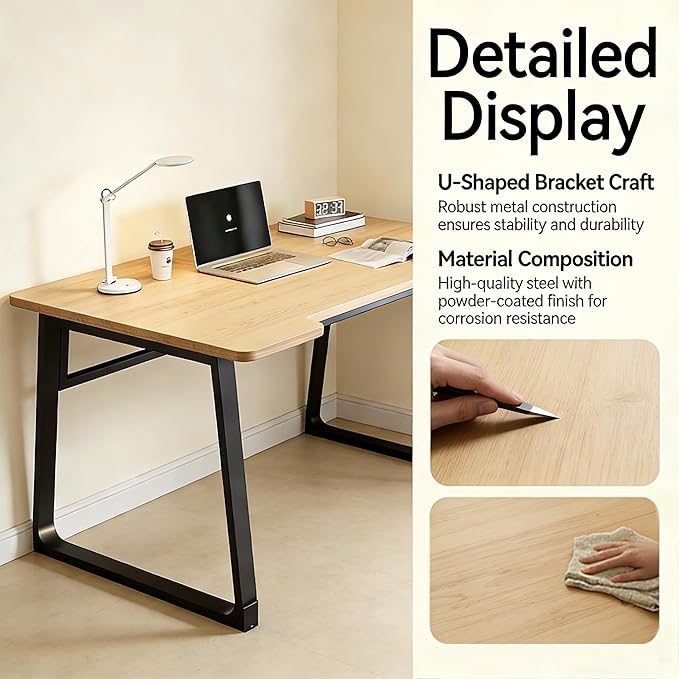 Computer Desk 39.4 Inch Small Office Desk with Wood Top and Metal Frame, Study Writing Desk for Home, Bedroom, Gaming, U-Shaped Leg Design, Modern Simple