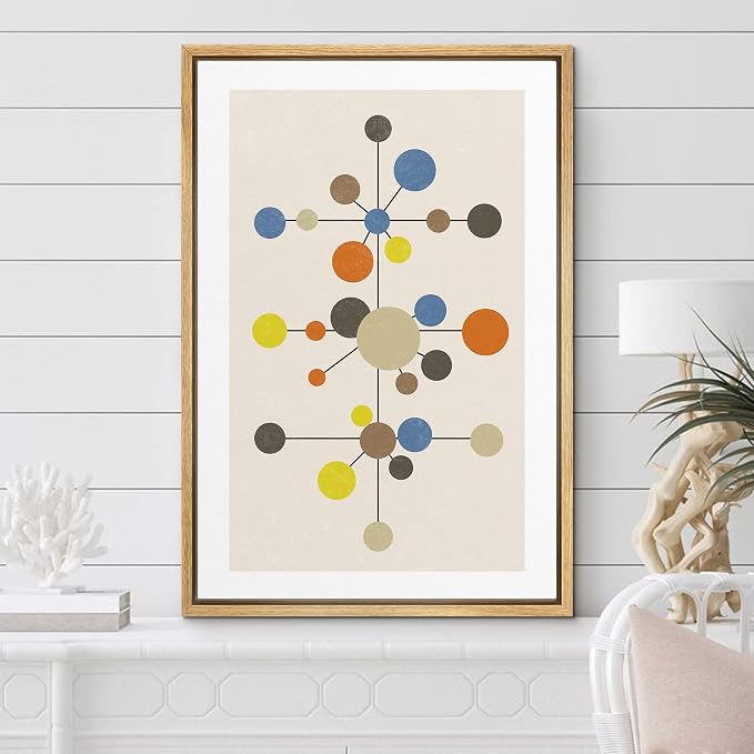 Woodrose Framed Canvas Print Wall Art Geometric Vintage Color Dot Variety Abstract Shapes Illustrations Modern Minimalist Chic Relax/Calm Multicolor for Living Room, Bedroom, Office - 16"x24" Natural