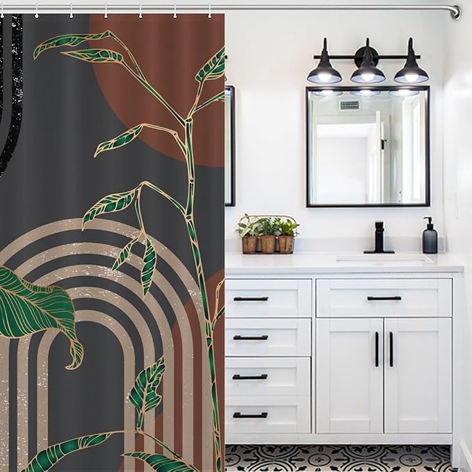Boho Mid Century Shower Curtain,Retro Abstract Minimalist Tropical Modern Bathroom Curtain Polyester Waterproof Fabric Decor 72x72in（183x183cm）