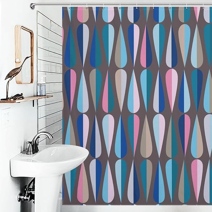 Mid Century Shower Curtain,Modern Colorful Abstract Geometric Drop Shapes Bathroom Curtain Polyester Waterproof Fabric Decor 72x72in（183x183cm）