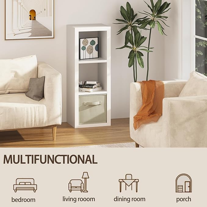 furtble 3 Cube Storage Organizer Shelf, 2-Pack White Cube Bookcase, Morden Bookshelf for Bedroom, Living Room, Closet, Office, 11.2" D x 13.38" W x 35.82" H