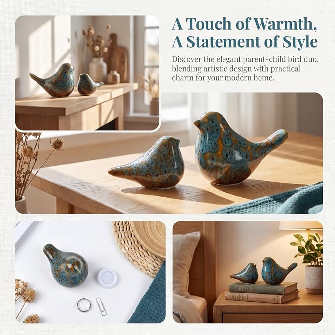 statueBird Statues, Modern Home Decor, Suitable for desks, Bookshelves, bedrooms, Living Rooms, cabinets, and Fireplace Mantel Decorations. Ceramic Animal Statues. (Blue)