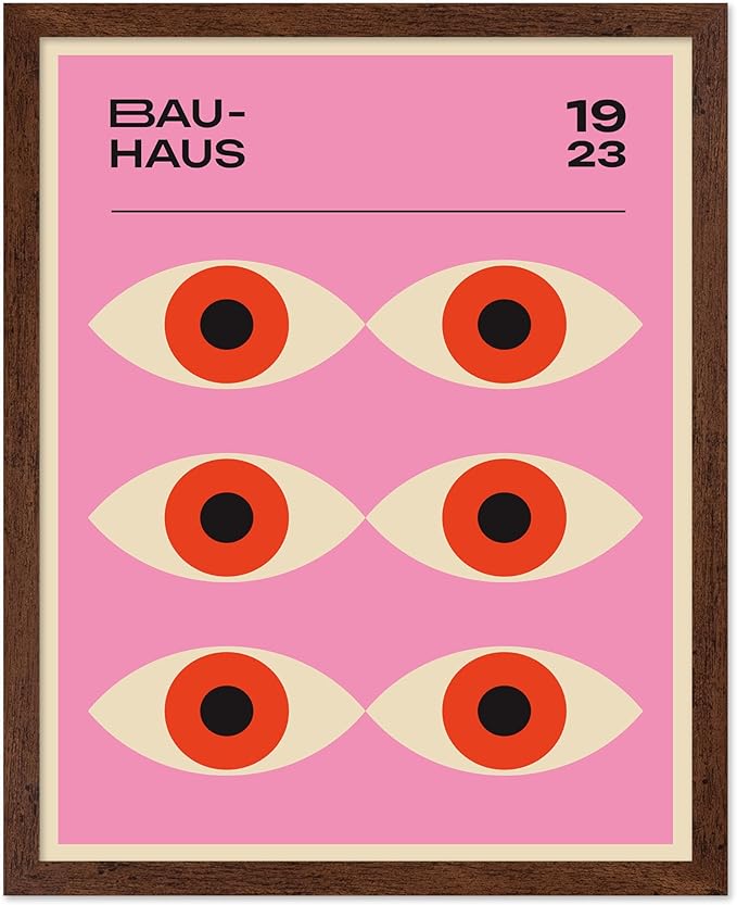 Poster Master Bauhaus Poster - Lavender Evil Eye Print - Geometric Art - Chic Boho Art - Mid Century Modern Art - Contemporary Art - Great Living Room or Bedroom Wall Decor - 11x14 Brown Framed