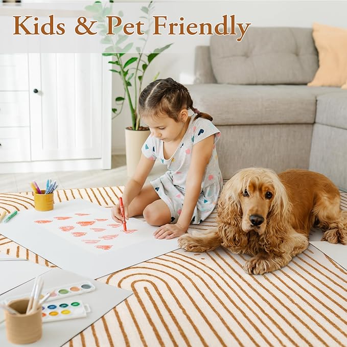 Lahome Abstract Washable Area Rug 6x9, Soft 6x9 Rug for Living Room Ultra-Thin Non Slip Bedroom Rug, Rainbow Orange Throw Carpet for Dining Room Darrell (6'x9',Orange)