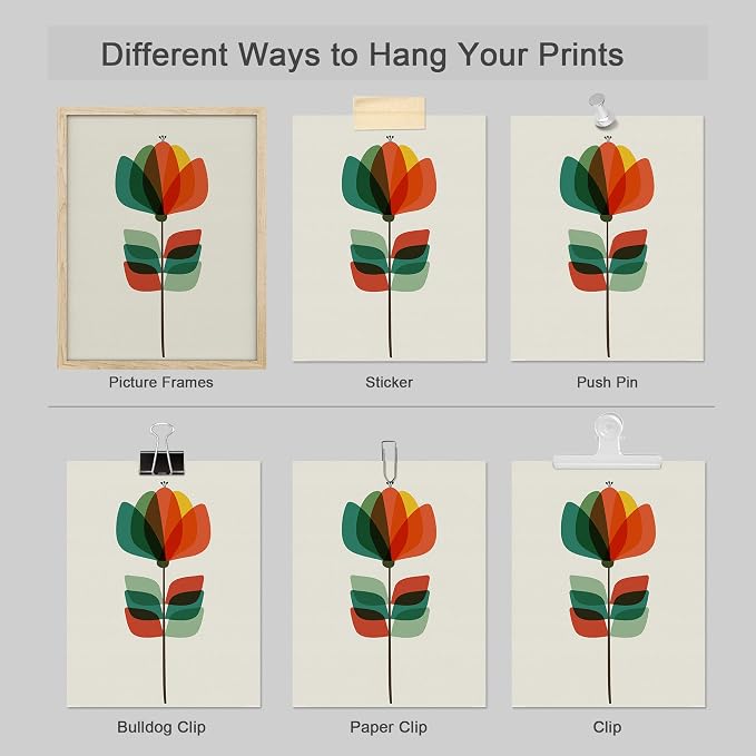 SIGNWIN Adhesive Canvas Poster Mid-Century Modern Retro Botanical Flower Garden Abstract Geometric Digital Art Modern Art Decorative Zen Multicolor Minimalism for Bedroom - 11"x14"x4