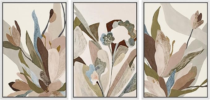 SIGNWIN Framed Canvas Print Wall Art Set Botanical Abstract Earthy Neutral Floral Illustrations Modern Art Decorative Boho Relax/Zen Nordic for Living Room, Bedroom, Office - 16"x24"x3 White