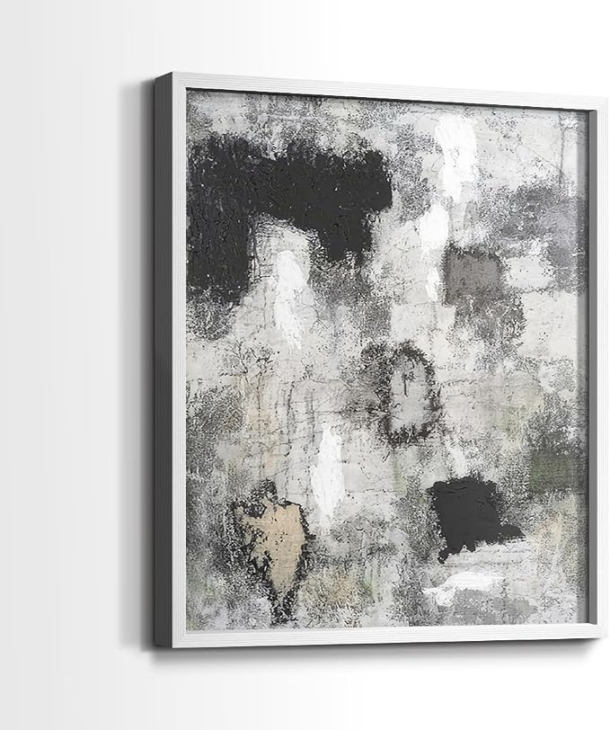 Renditions Gallery Set of 2 Peel & Stick Framed Prints, Abstract Wall Art, Hand Painted Black and White Pattern Wall Decor, Re-Stickable - Ready to Hang - 22"x28" - White Frame LT588