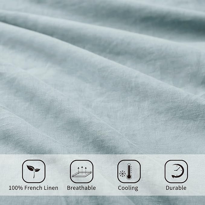 ATLINIA 100% Flax Linen Duvet Cover Set - Stone Washed Pure French Linen Organic Fabric for Farmhouse Comforter Boho Bedding Included 1 Duvet Cover 2 Pillow Shams(Dusty Blue, King)