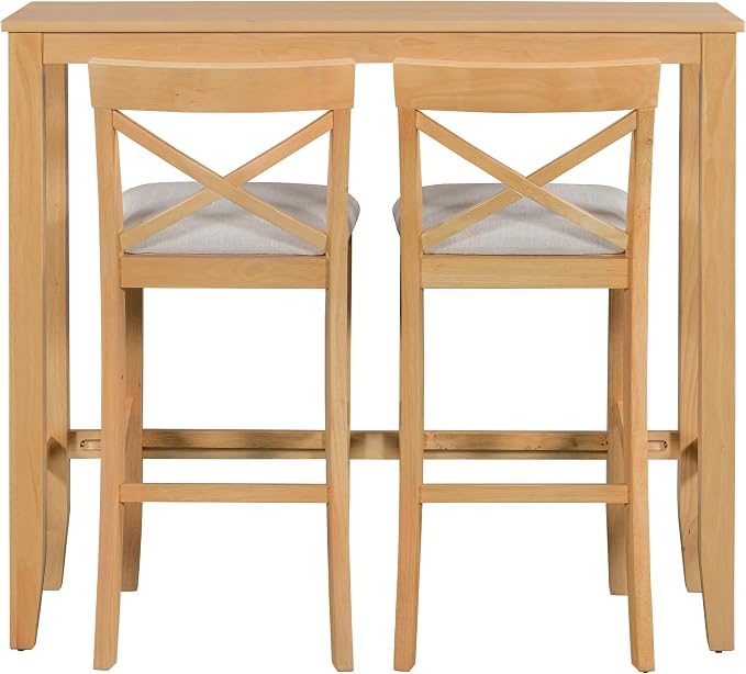 VilroCaz Farmhouse 3-Piece Counter Height Wood Kitchen Dining Sets, Home Bar Pub Kitchen Breakfast Set, 48'' Long Bar Table with 2 Upholstery Chairs for Small Places