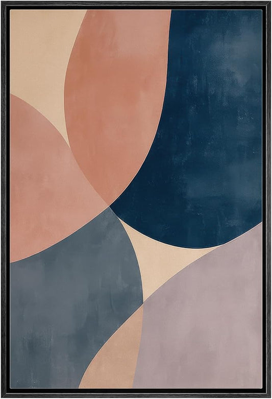 MUDECOR Framed Canvas Print Wall Art Geometric Shapes Abstract Retro Mid-Century Illustrations Fine Art Decorative Zen Multicolor Country/Farmhouse Retro for Bedroom - 24"x36" BLACK