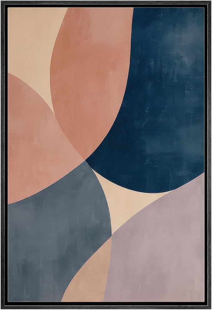 MUDECOR Framed Canvas Print Wall Art Geometric Shapes Abstract Retro Mid-Century Illustrations Fine Art Decorative Zen Multicolor Country/Farmhouse Retro for Bedroom - 16"x24" BLACK