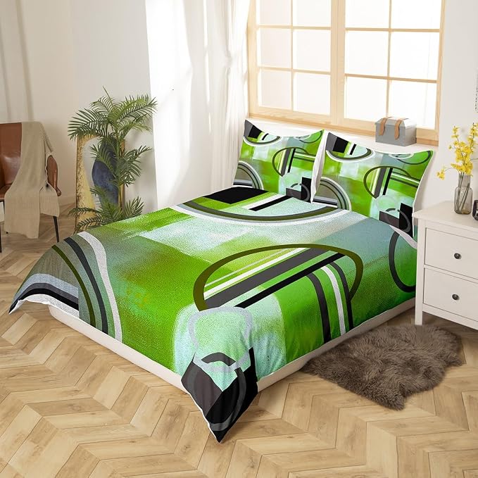 Erosebridal Ombre Watercolor Duvet Cover,Green Grey Comforter Cover for Kids Boys Girls,Swirls Circles Bedding Set,Grunge Modern Texture Quilt Cover,Contemporary Abstract Pastel Bed Cover,Queen 3 Pcs