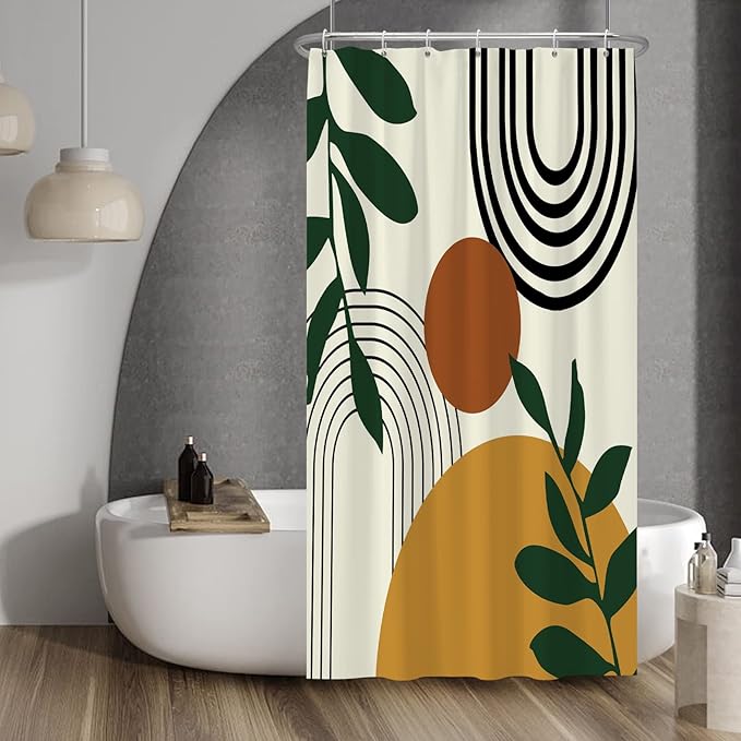 Baocicco Boho Mid Century Shower Curtain Sun Leaves Modern Abstract Geometric Aesthetic Shower Curtains for Bathroom Bathtubs Waterproof Fabric Shower Curtain with Hooks 36x72 Inches