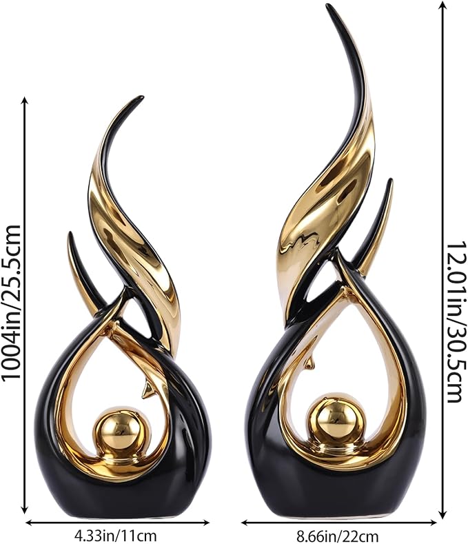 DOVDOV 2-Piece Abstract Black and Gold Home Decor, Ceramic Abstract Sculpture, Modern Artwork, Suitable for Room Coffee Table countertops, Office Bookshelves, Dining Table Centers, entryway Decor.