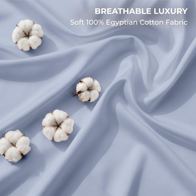 SGI bedding 100% Egyptian Cotton Sheets Full Size – 600 Thread Count Sheets Set, Soft, Cooling, 15" Deep Pocket, Luxury Hotel Bedding, Breathable, Durable - Cornflower Blue