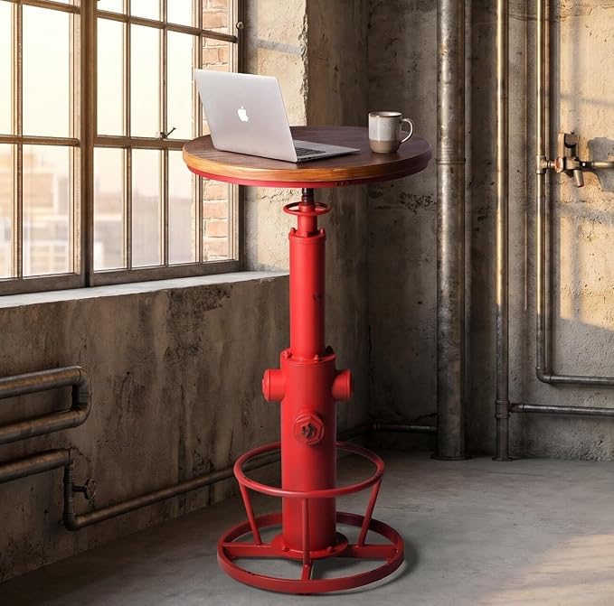 Topower Industrial Bar Table 38.58-48.43" Adjustable Pub Table Kitchen Dining Coffee Bistro Table Antique Red