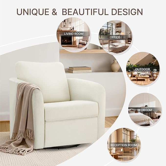 Swivel Accent Chair with Storage Ottoman, Upholstered Barrel Chair with Washable Slipcover for Living Room Bedroom Reading Waitingroom,2 Box,Cream White