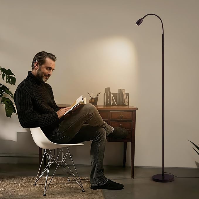 Reading Floor Lamp, Dimmable LED Floor Lamp with Remote, Standing Lamp with Flexible Gooseneck, Zoomable Spotlight, Reading light, Task Crafting Tall Lamps for Living Room Office Bedroom(Brown)