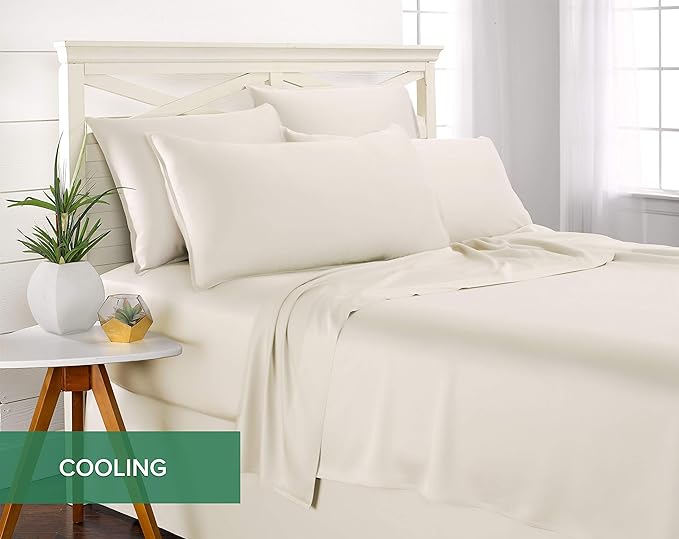 Pure Bamboo Short Queen Sheets for RV Camper (60"x75") - Genuine 100% Organic Viscose Derived from Bamboo Bed Sheet Set, Soft & Cooling, 2 Year Quality Promise (Short Queen, Ivory)
