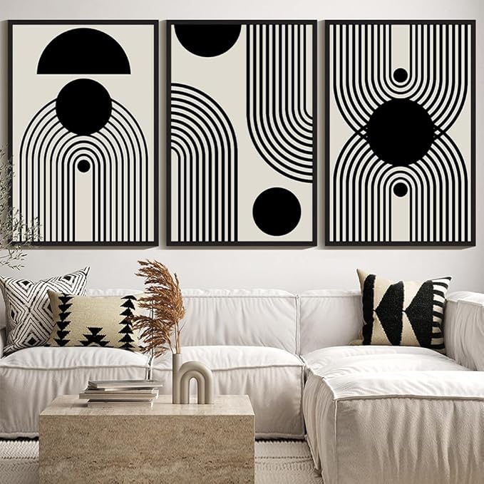 Drsoum Large 24x36in Black and White Abstract Framed Wall Art Decor Duotone Minimal Dark Brush Stroke Prints Shapes Illustrations Modern Art Decorative Ready To Hang - Black Framed