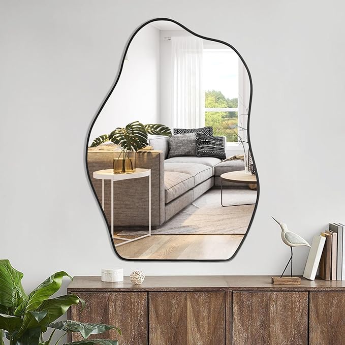 POZINO Irregular Mirror, 28"x20" Asymmetrical Wall Mirror, Modern Funky Shaped Mirrors, Abstract Frameless Mirrors for Wall Decor Living Room Bathroom Bedroom Entryway