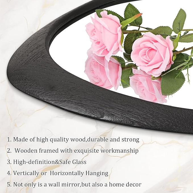 AAZZKANG Irregular Mirror Black Asymmetrical Wall Mounted Mirrors Large Modern Wood Frame Wall Mirror for Bathroom Bedroom Living Room Entryway 24"x16"