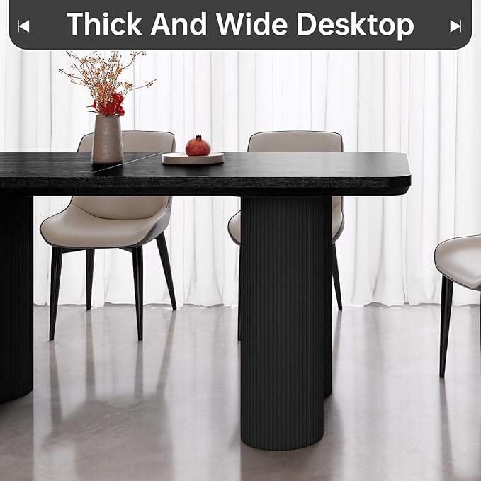 62.99" Rectangular Dining Table, Modern Kitchen Table with Wavy Legs, Home Dining Table for Kitchen, Bar, Restaurant,Living Room, Small Space, Easy Assembly,Black,Table Only