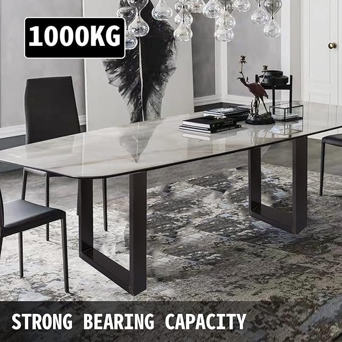 VEVOR Set of 2 Steel Table Legs, 28”Height 23”Wide Dining Table Legs,Heavy Duty 3.1" Square Box Section Square Table Legs, 28x23x3.1 Inch Black Industrial Country Style Metal Dining Legs