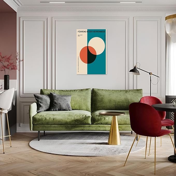 LZMXWX Vintage FüHrend In Der Herrenmode German Text Poster Geometric Orange Circle Canvas Wall Art Bauhaus 1923 Exhibition Prints Painting For Home Bedroom Dorm Wall Decor 8x10in Unframed