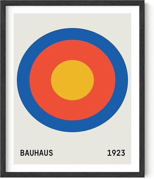 HAUS AND HUES Bauhaus Geometric Art Print – Colorful Abstract Poster, Modern Vintage Decor for Living Room (Black Frame, 16x20)