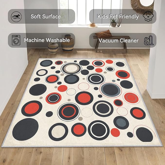 Mid Century Rugs for Living Room 3x5, Retro 50s Colorful Abstract Modern Pattern Design Area Rug, Mid Century Bedroom Decor Carpet, Non Slip, Washable (RG716)