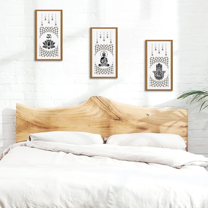 Ausril 3 Pcs Boho Lotus Wall Decor,Abstract Lotus Wood Wall Art Bohemian Yoga Hanging Decor Nature Neutral Artwork Decoration for Farmhouse Bedroom Living Room 7.9 x15.8 Inch