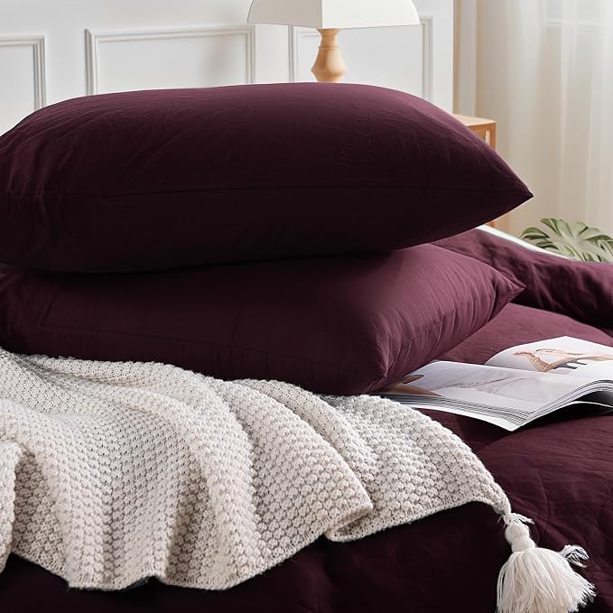 NEXHOME PRO Duvet Cover Set 100% Washed Cotton Oversized King 120"x98" Linen Feel Textured Organic Natural 3 Pieces Bedding Set Terracotta Burnt Orange with Zipper Closure Breathable(No Comforter)