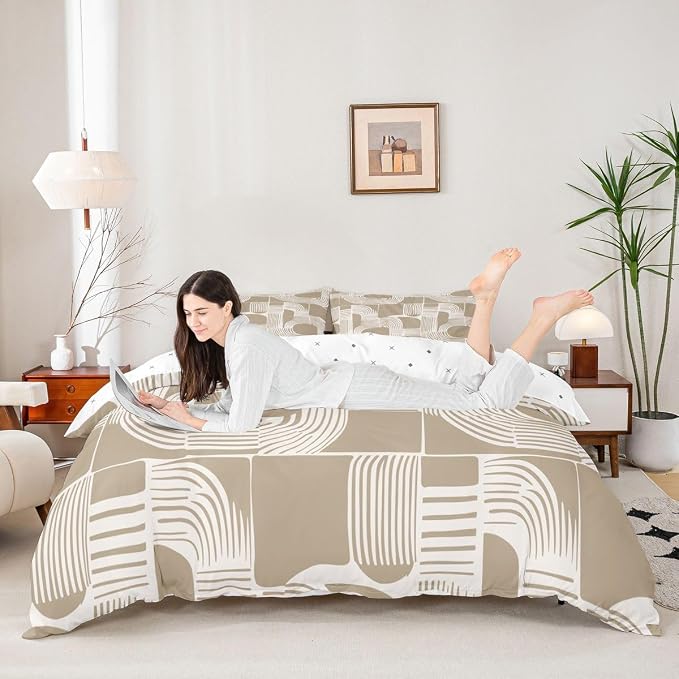 Erosebridal Mid Century Abstract Comforter Cover Full Size Bohemian Geometric Kids Duvet Cover Modern Aesthetics Striped Bedding Set For Boys Teens Adult Bedroom Decor Boho Minimalist Stripes Bed Sets