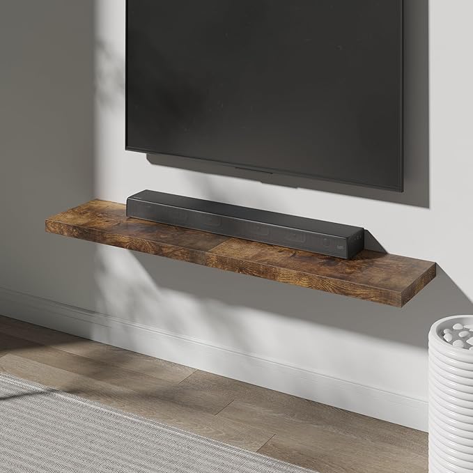 Floating Shelf, Set of 2 Wall Shelf, 36 in W x 12.75 in D x 2 in H Wooden Floating Wall Shelf with Invisible Brackets for Living Room/Bedroom/Bathroom/Kitchen Storage and Decor, Rustic Brown