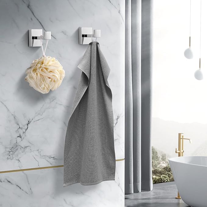 Heavy Duty Stainless Steel Towel Hooks, Wall Mounted Square Robe Hooks for Bathroom, Kitchen, Bedroom, Hotel Chrome Polished 2 Pack