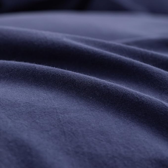 BESTOUCH Duvet Cover Set 100% Washed Cotton Linen Feel Super Soft Comfortable Chic Lightweight 3 PCs Home Bedding Set Solid Navy Blue Super King Plus