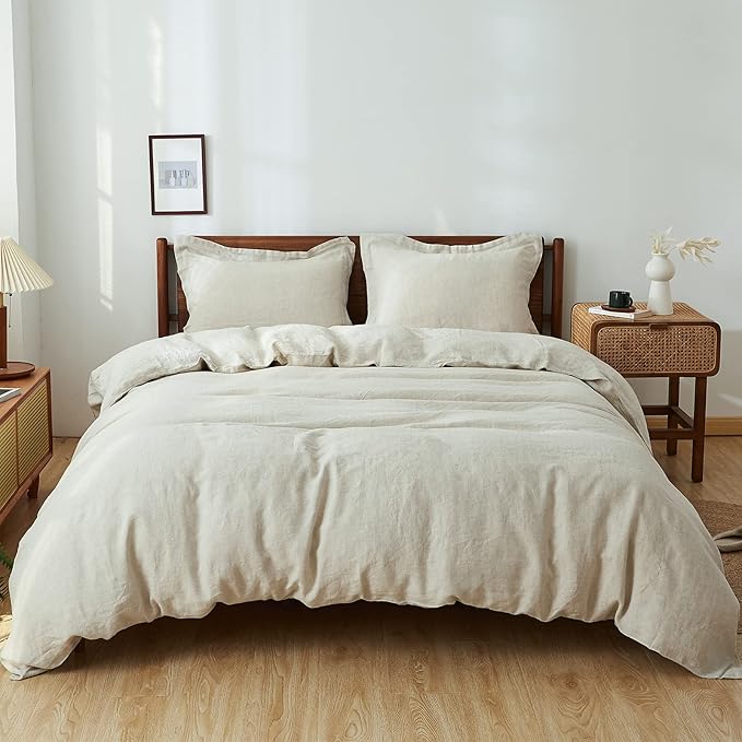 Simple&Opulence 100% Linen Duvet Cover Set, Natural French Flax Duvet Cover Twin Size, Breathable Soft Comfy Linen Bedding Comforter Cover with 1 Pillowcase (68"x86")