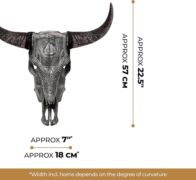 Skull Bliss - Hand-Carved Real Authentic Taxidermy Cow Skull/Bull Skull Wall Decor with Horns/Norse Viking Gift for Men/Real Animal Cow Skull Wall Decor (Standard Horns)